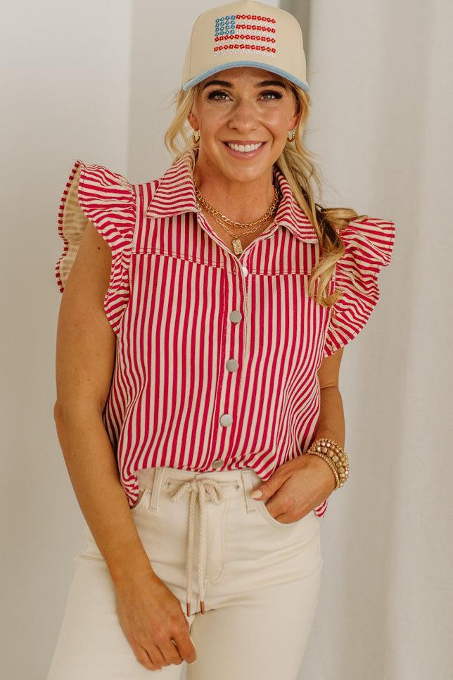 Ruffle Sleeve Stripe Vest
