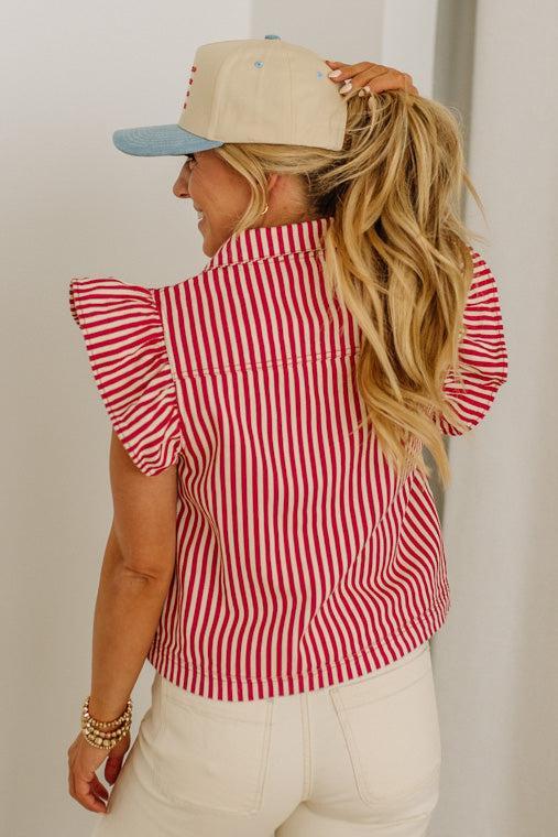 Ruffle Sleeve Stripe Vest