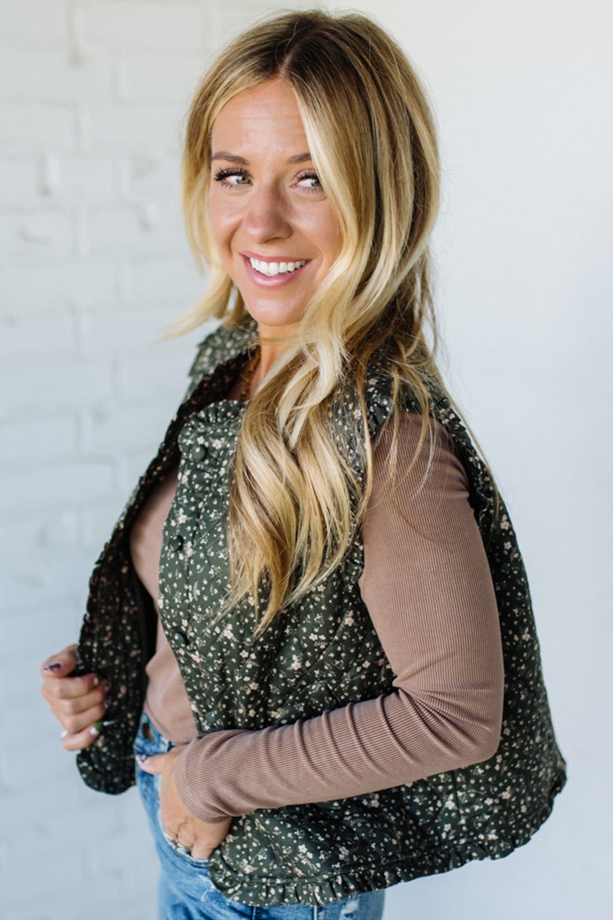 Ruffled Ditsy Floral Vest