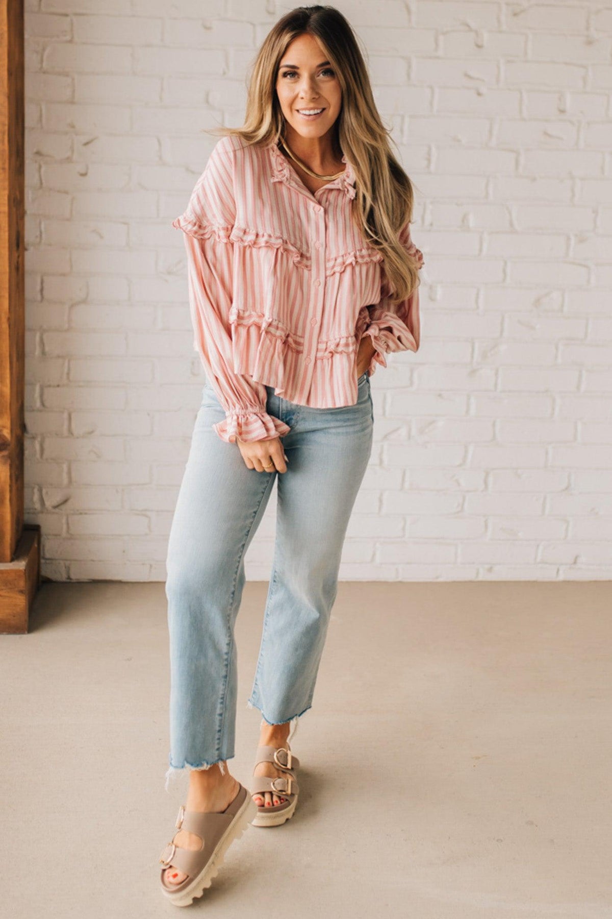 Ruffled Seam Stripe Top