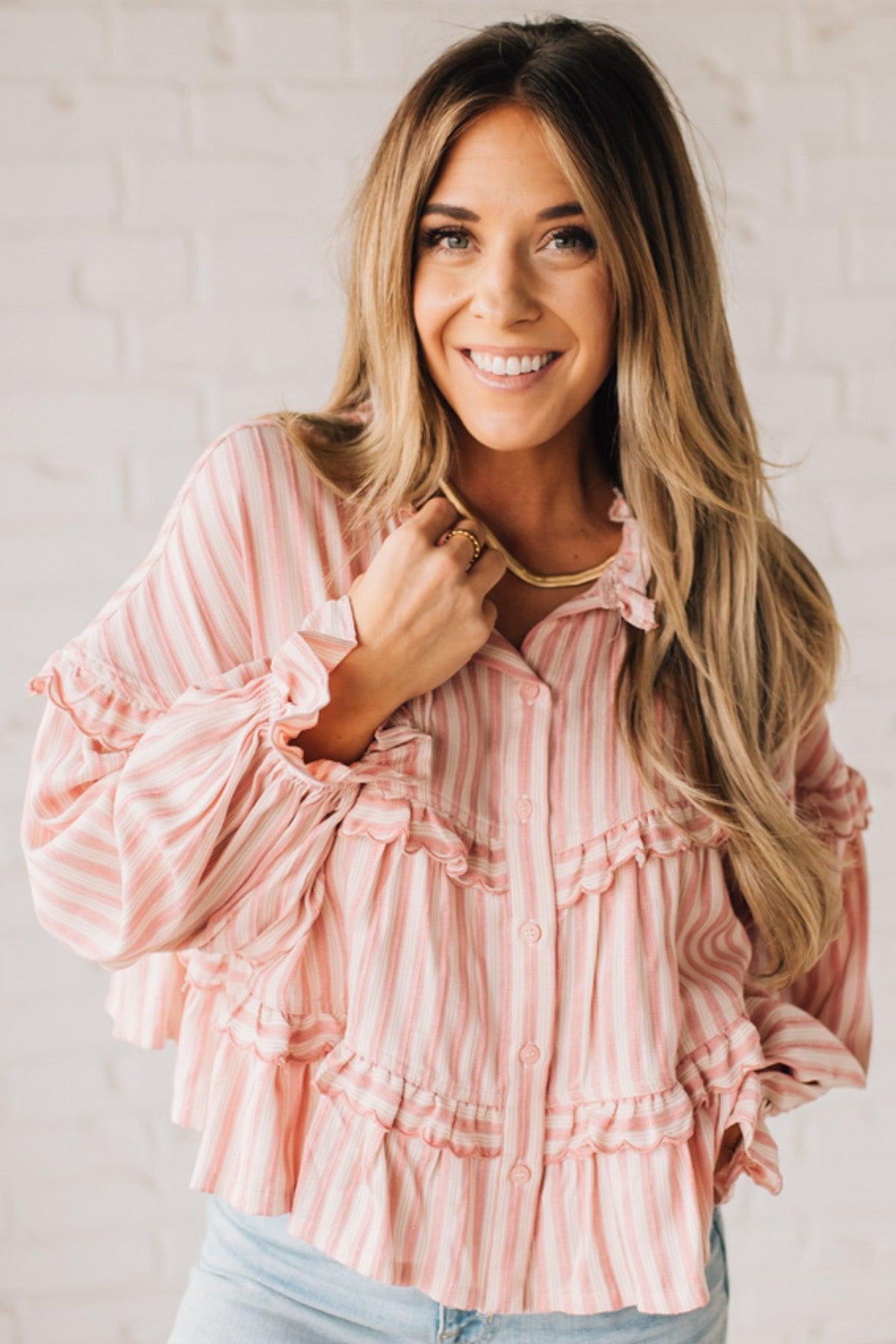 Ruffled Seam Stripe Top