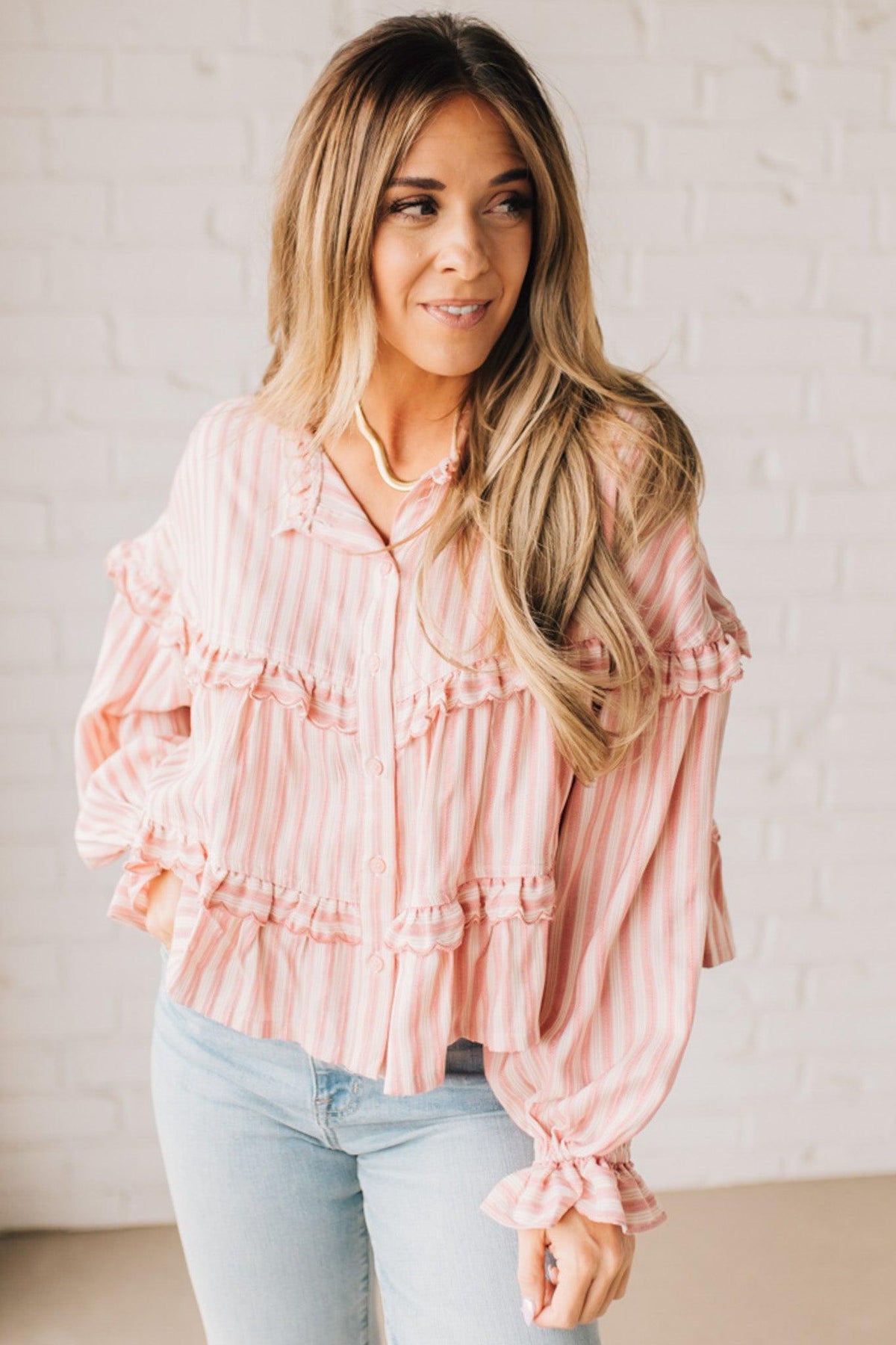 Ruffled Seam Stripe Top