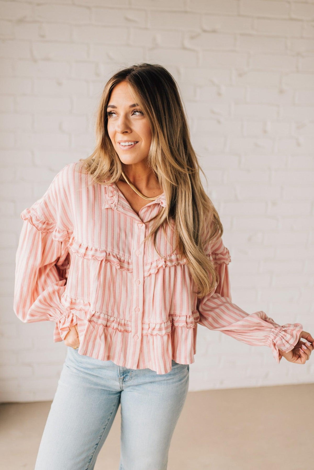 Ruffled Seam Stripe Top