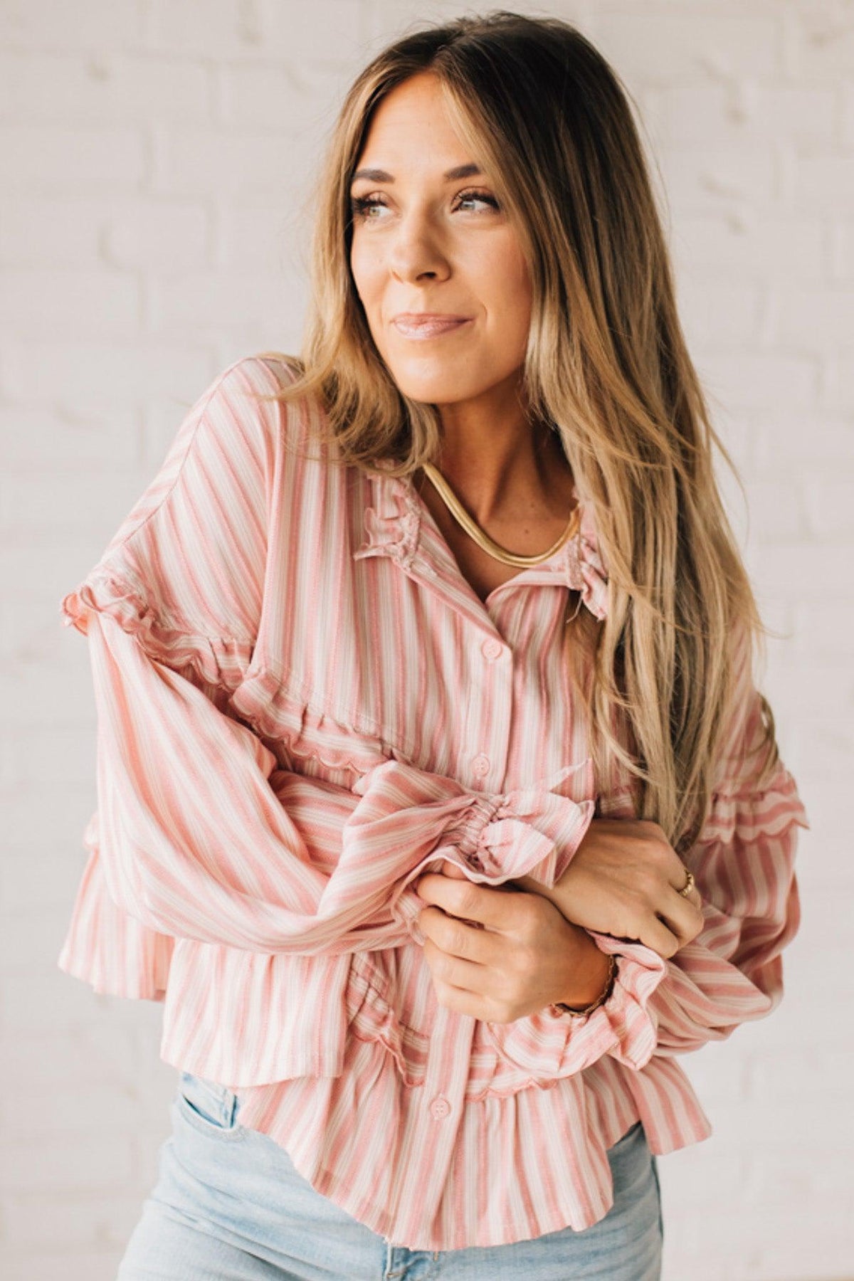 Ruffled Seam Stripe Top