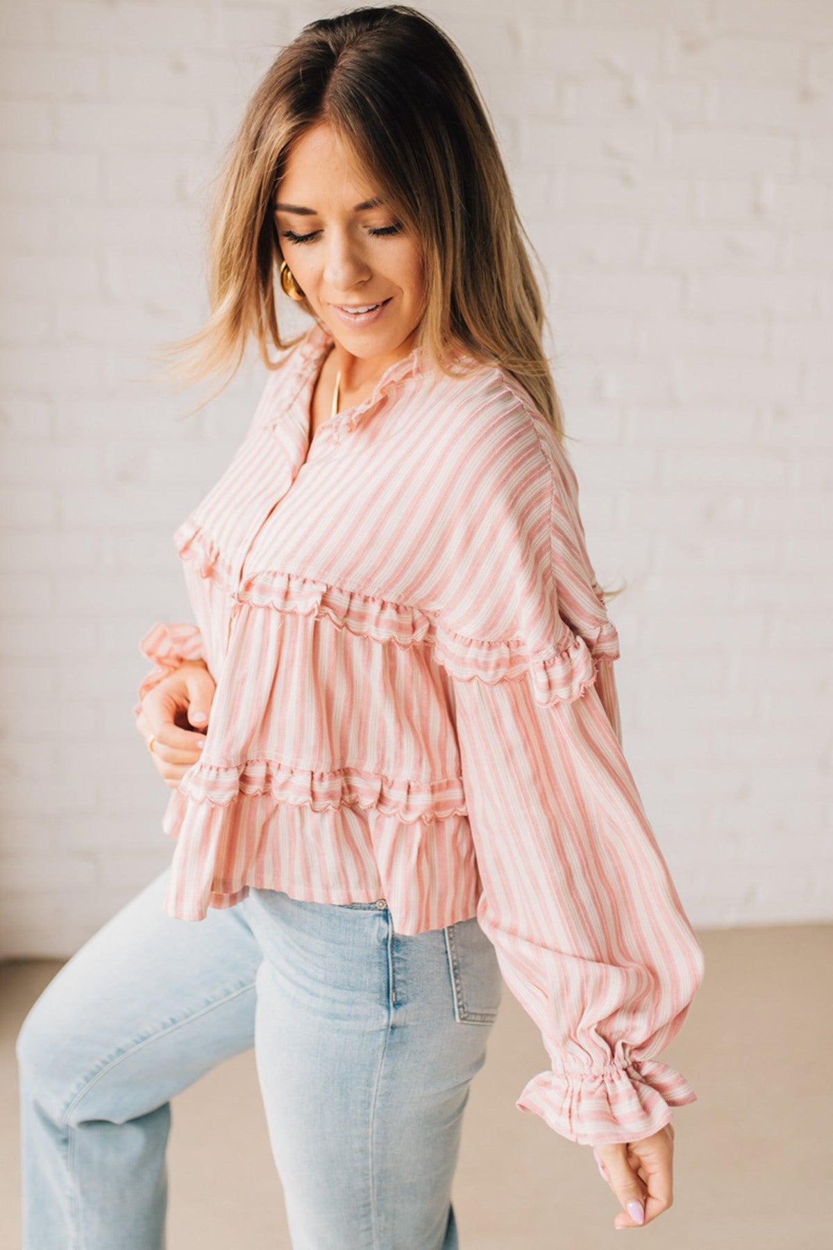 Ruffled Seam Stripe Top