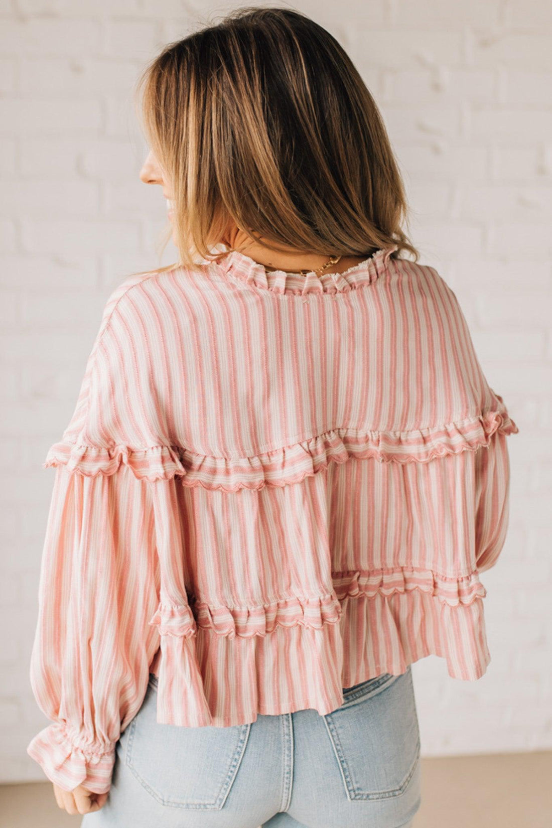 Ruffled Seam Stripe Top