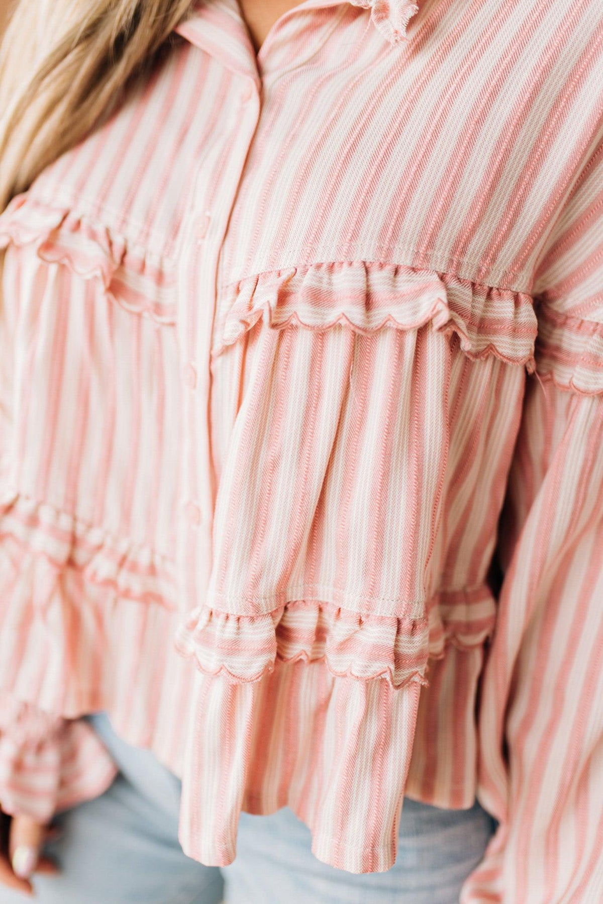 Ruffled Seam Stripe Top