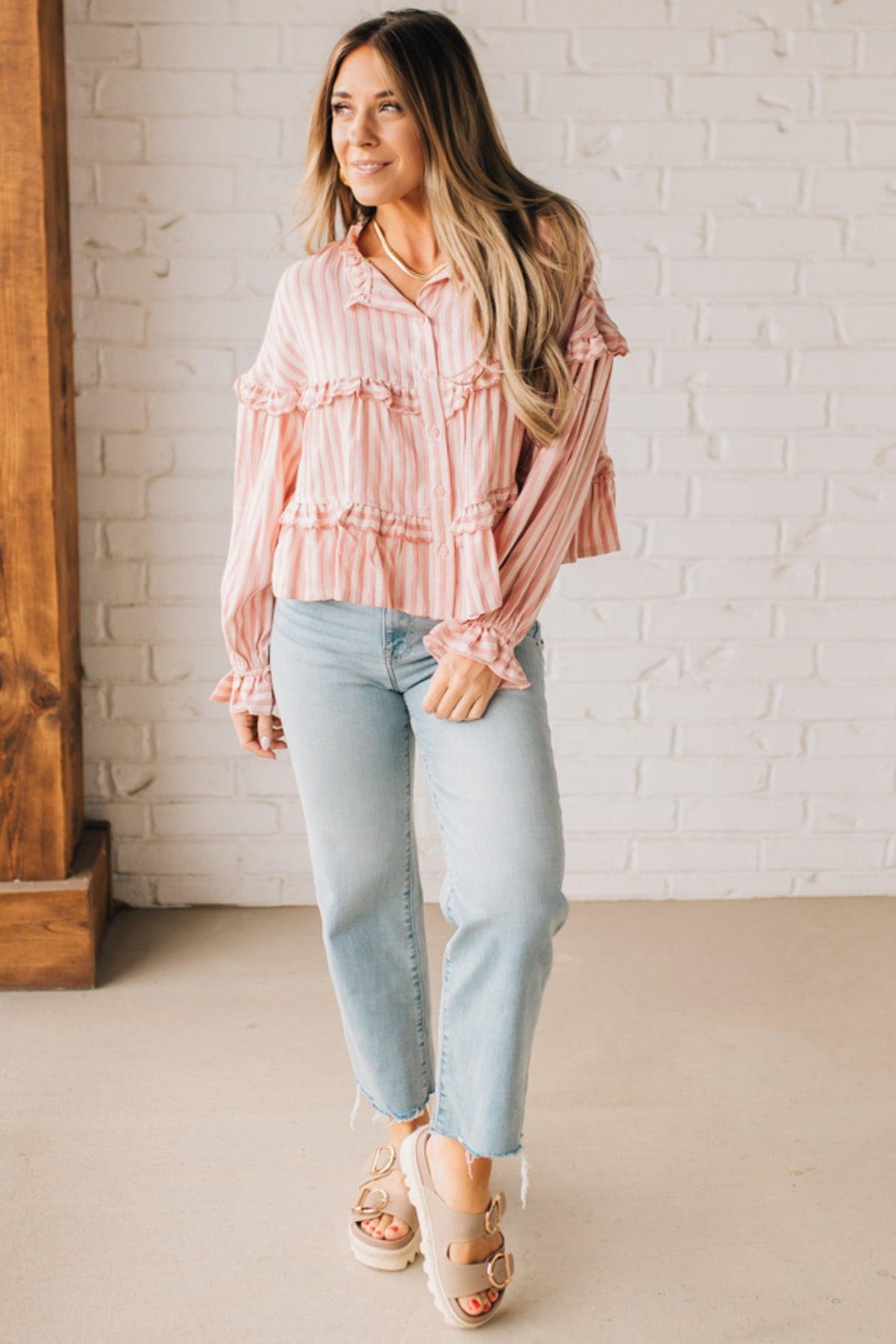 Ruffled Seam Stripe Top