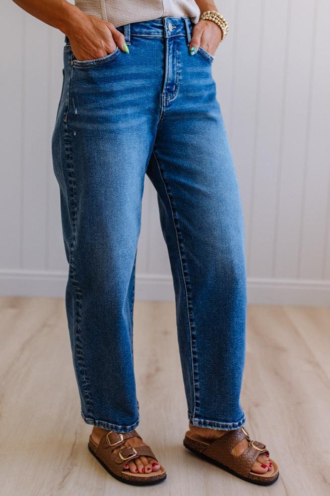 Sammi Barrel Cut Denim | Medium  Wash - RISEN
