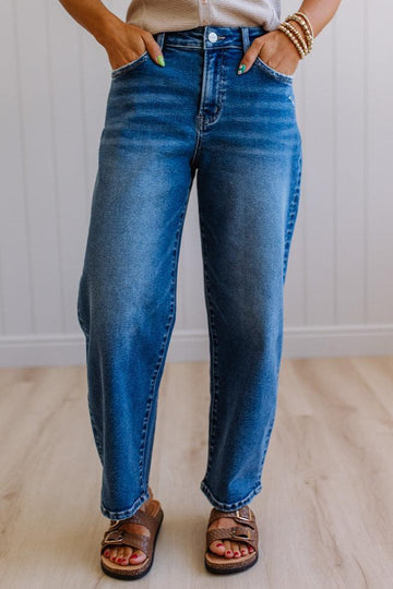 Sammi Barrel Cut Denim | Medium  Wash - RISEN