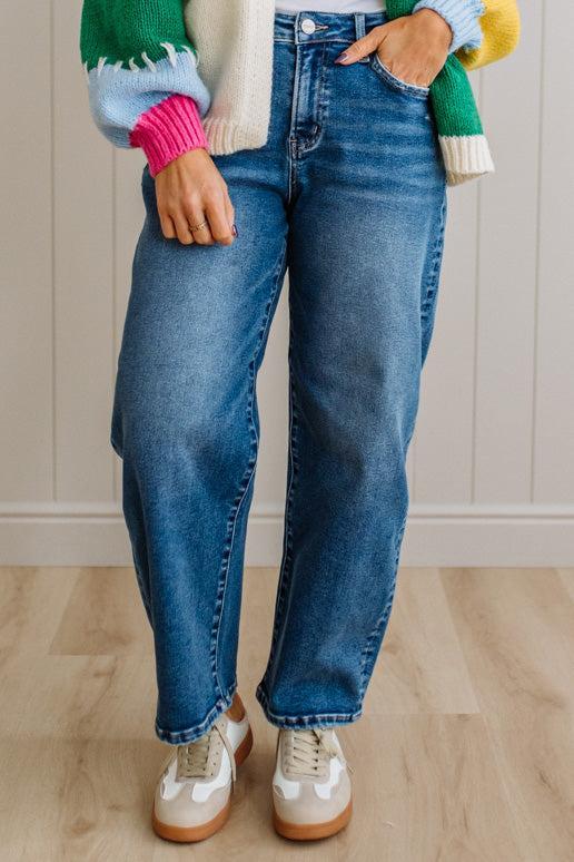 Sammi Barrel Cut Denim | Medium  Wash - RISEN