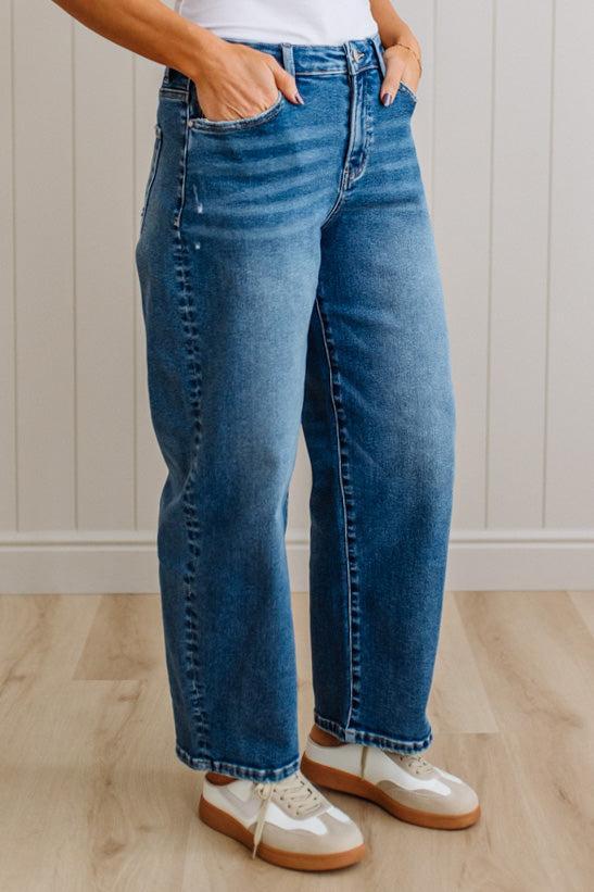 Sammi Barrel Cut Denim | Medium  Wash - RISEN