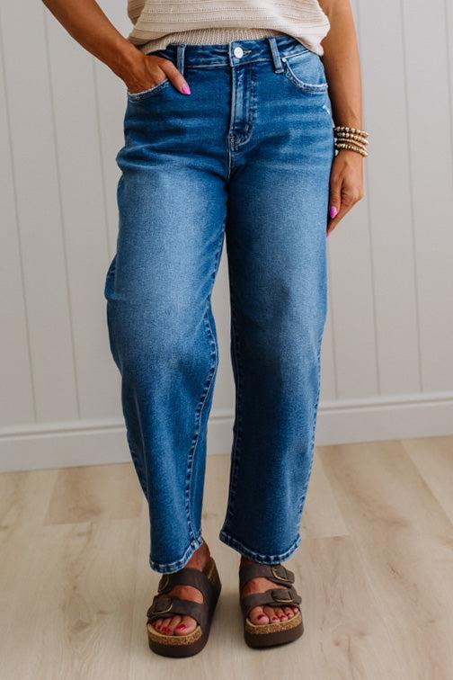 Sammi Barrel Cut Denim | Medium  Wash - RISEN