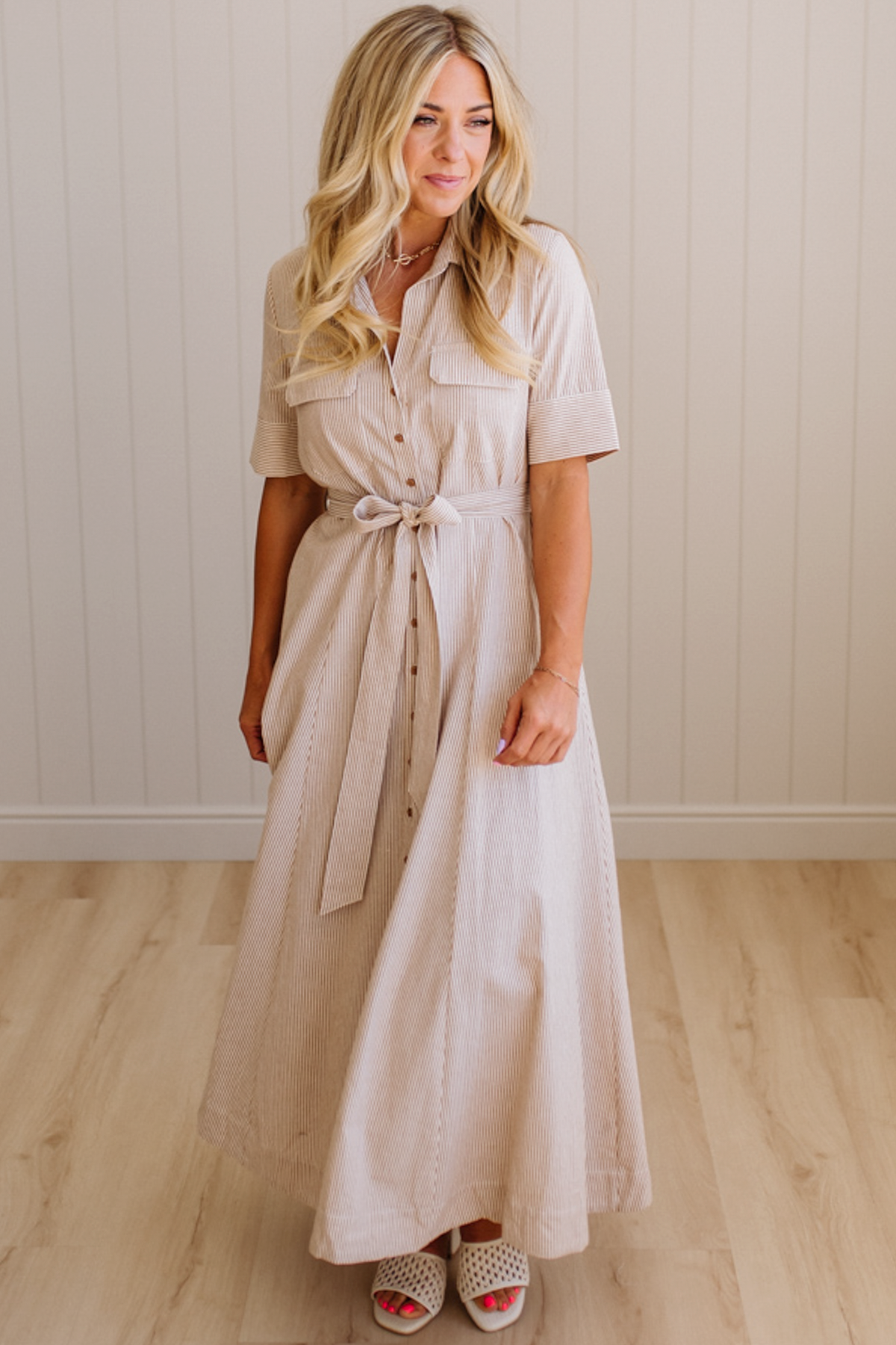 Saylor Striped Cotton Button Down Dress | Flax