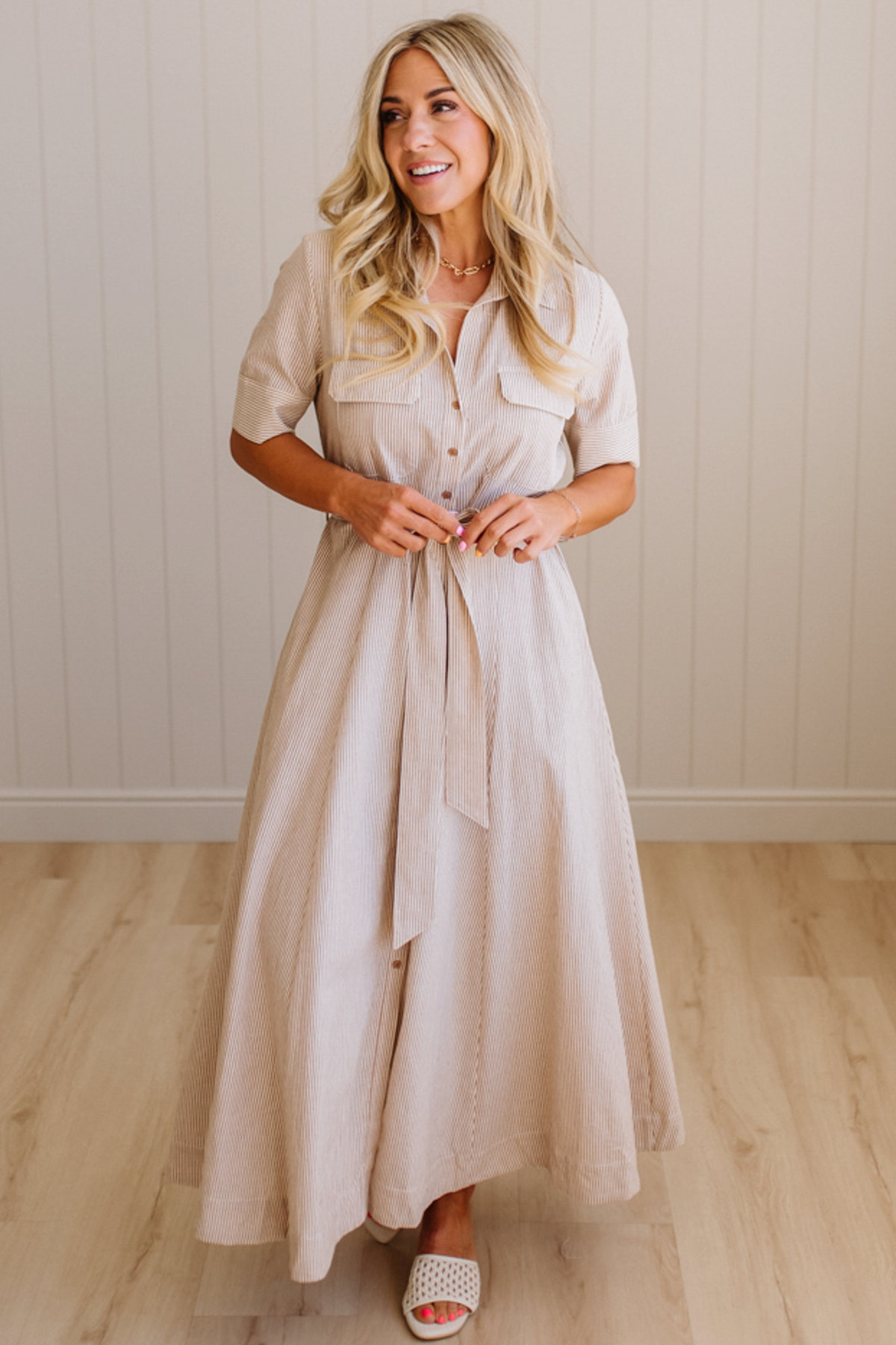 Saylor Striped Cotton Button Down Dress | Flax