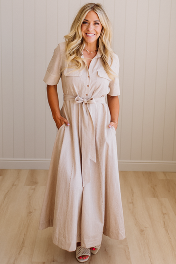 Saylor Striped Cotton Button Down Dress | Flax