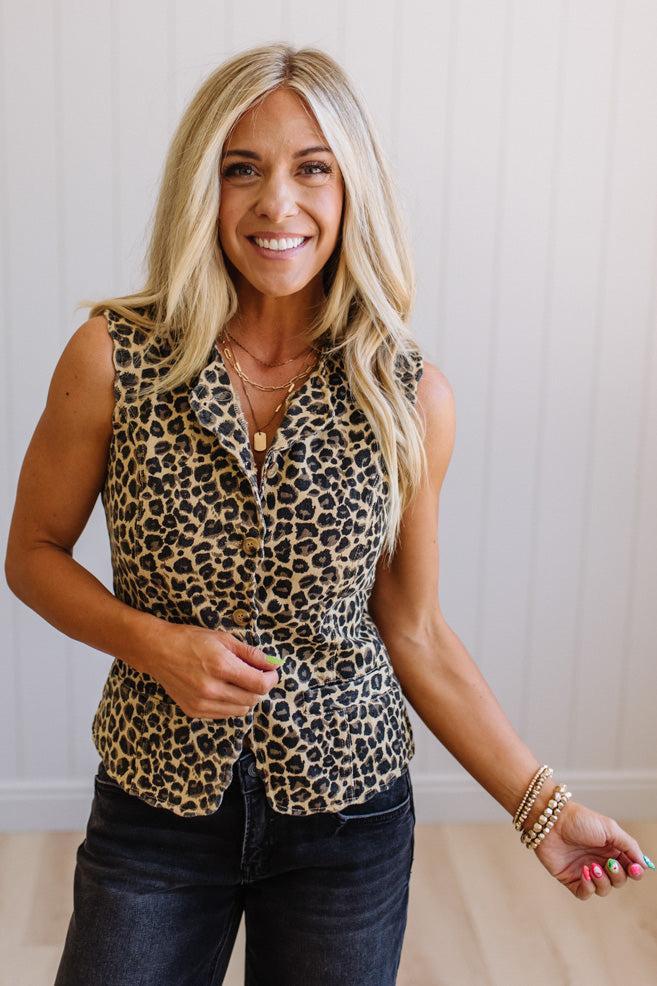 Scallop Trim Leopard Vest