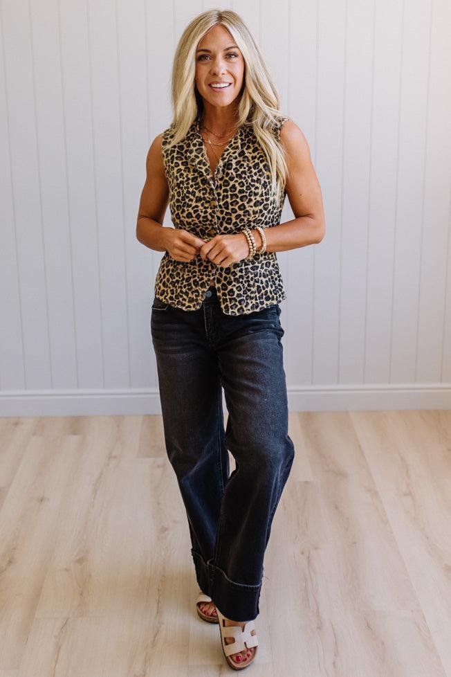 Scallop Trim Leopard Vest