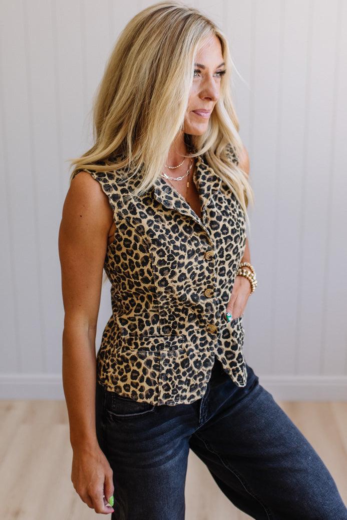 Scallop Trim Leopard Vest