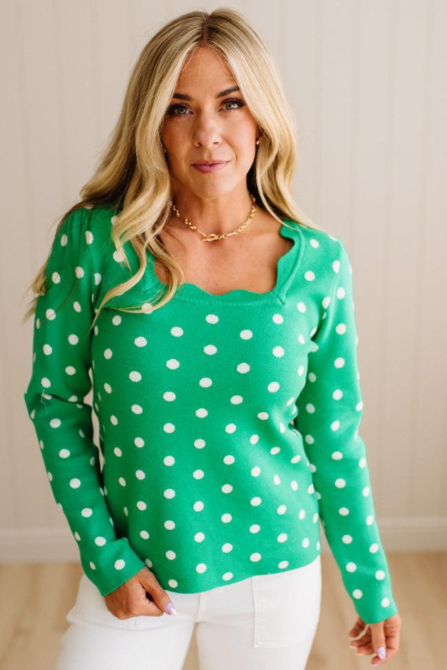 Scalloped Square Neck Dot Sweater