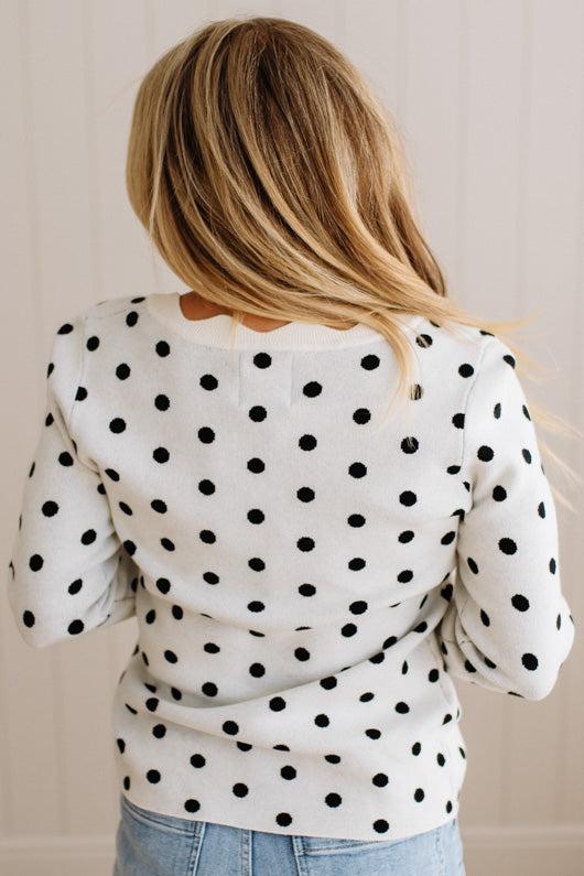 Scalloped Square Neck Dot Sweater