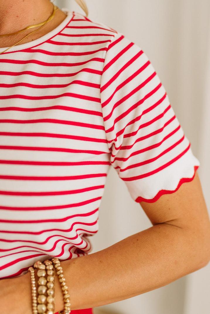 Scarlett Striped Scallop Trim Tee