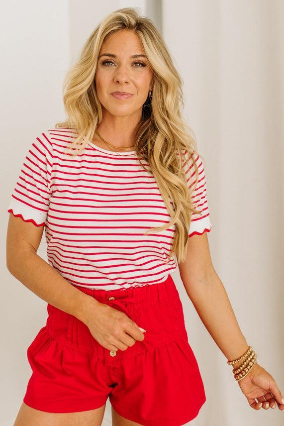 Scarlett Striped Scallop Trim Tee