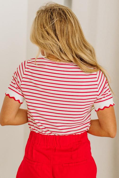 Scarlett Striped Scallop Trim Tee