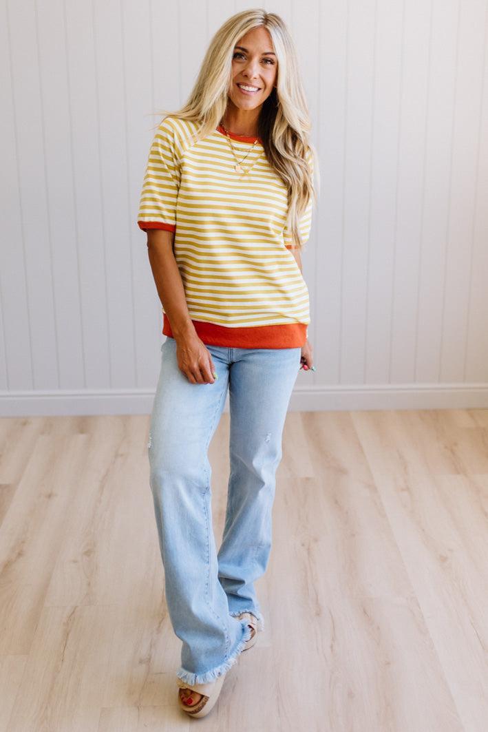 Shayne Short Sleeve Striped Sweatshirt