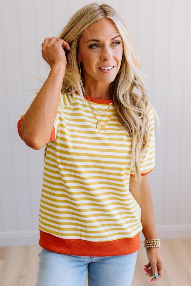 Shayne Short Sleeve Striped Sweatshirt