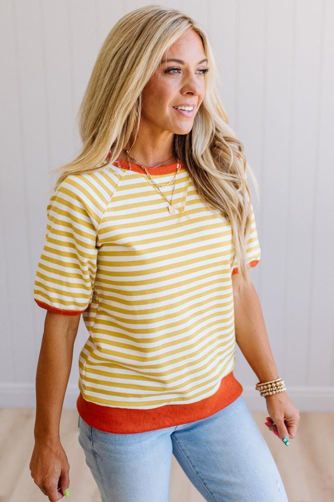 Shayne Short Sleeve Striped Sweatshirt
