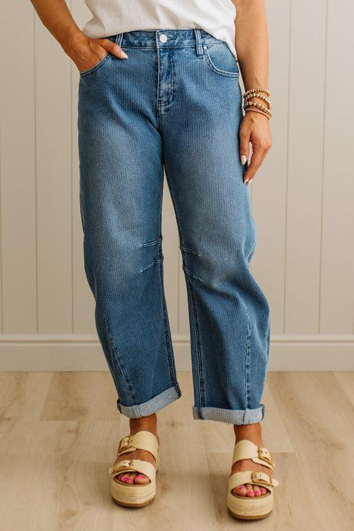Simon Striped Slouchy Crop Barrel Jeans - RISEN