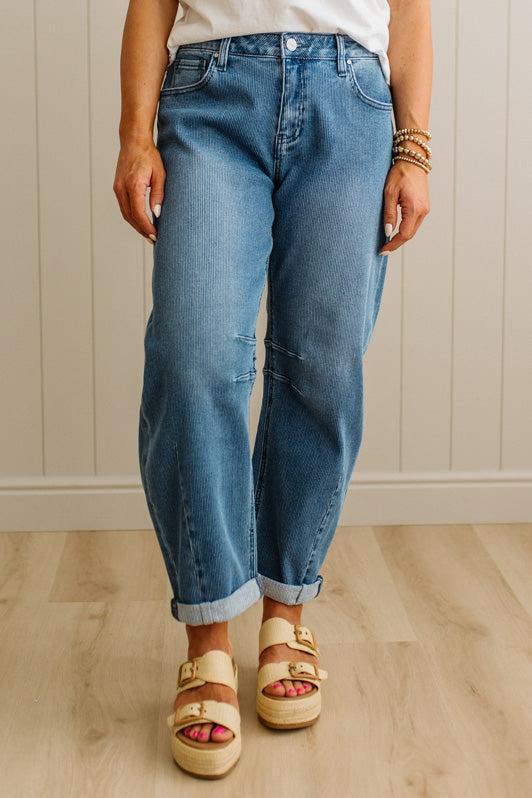 Simon Striped Slouchy Crop Barrel Jeans - RISEN