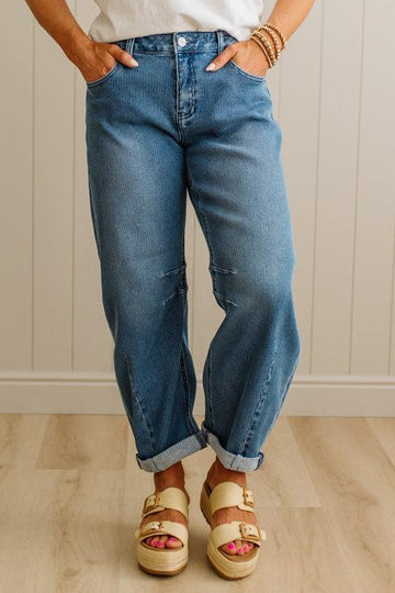 Simon Striped Slouchy Crop Barrel Jeans - RISEN