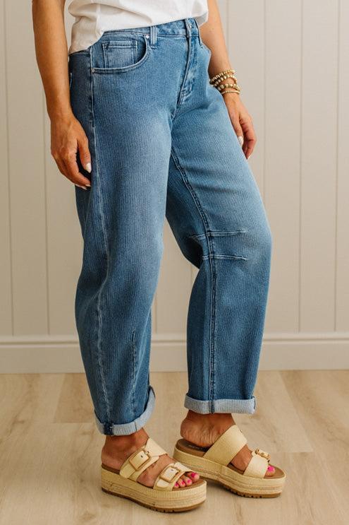 Simon Striped Slouchy Crop Barrel Jeans - RISEN