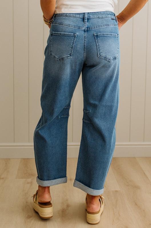 Simon Striped Slouchy Crop Barrel Jeans - RISEN