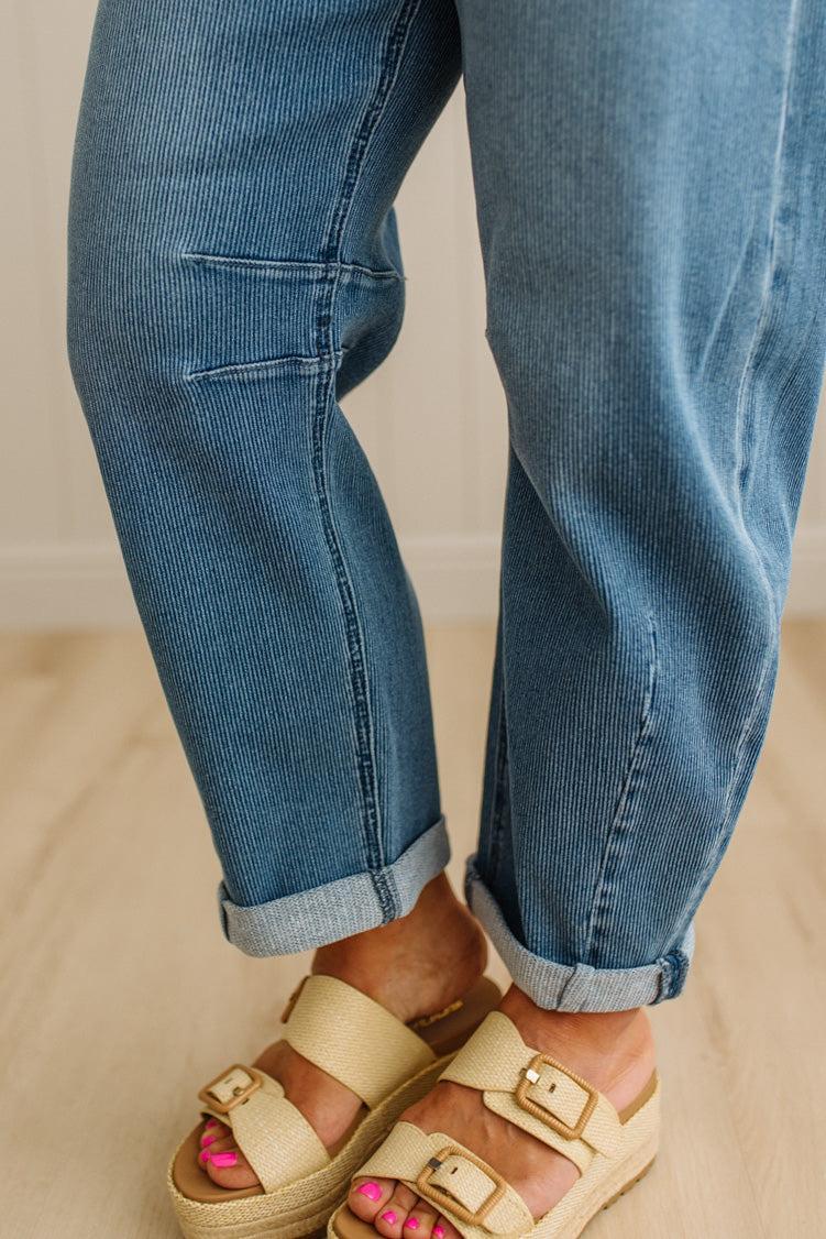 Simon Striped Slouchy Crop Barrel Jeans - RISEN