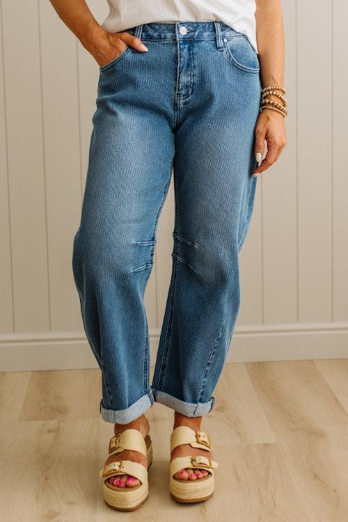 Simon Striped Slouchy Crop Barrel Jeans - RISEN