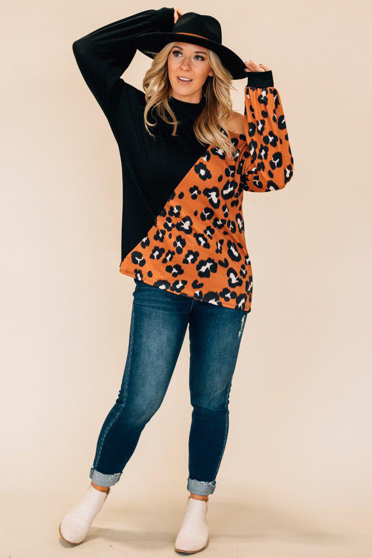Single Cold Shoulder Leopard Top | Clearance