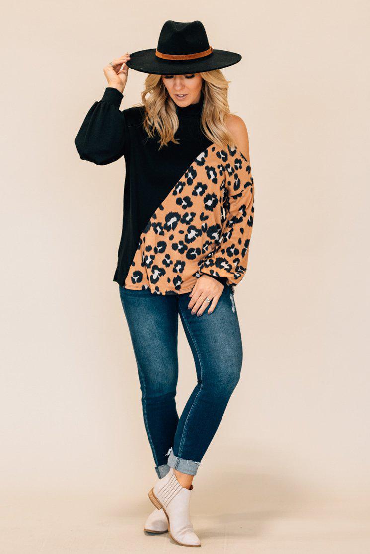 Single Cold Shoulder Leopard Top | Clearance