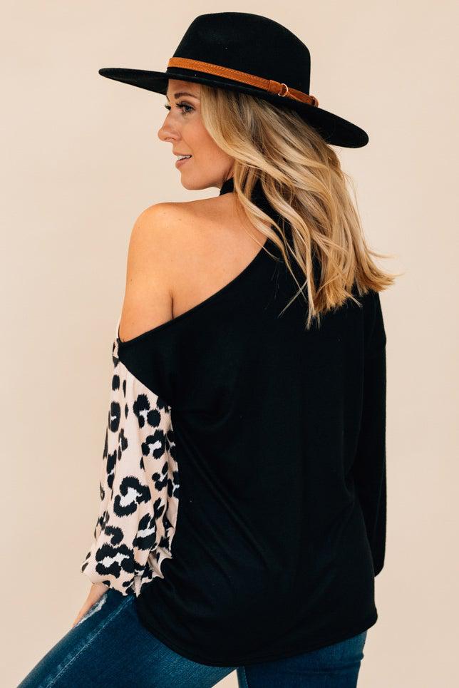 Single Cold Shoulder Leopard Top | Clearance