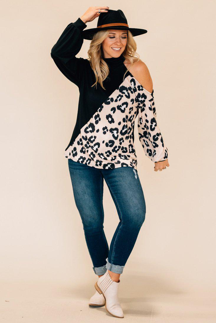 Single Cold Shoulder Leopard Top | Clearance