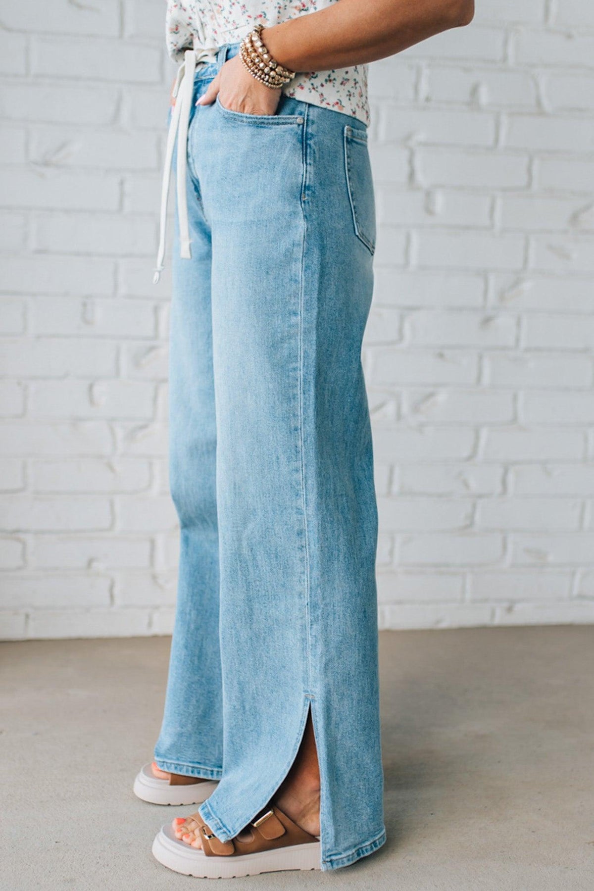 Sisiney Side Slit High Rise Drawstring Jeans - ANNIEWEAR