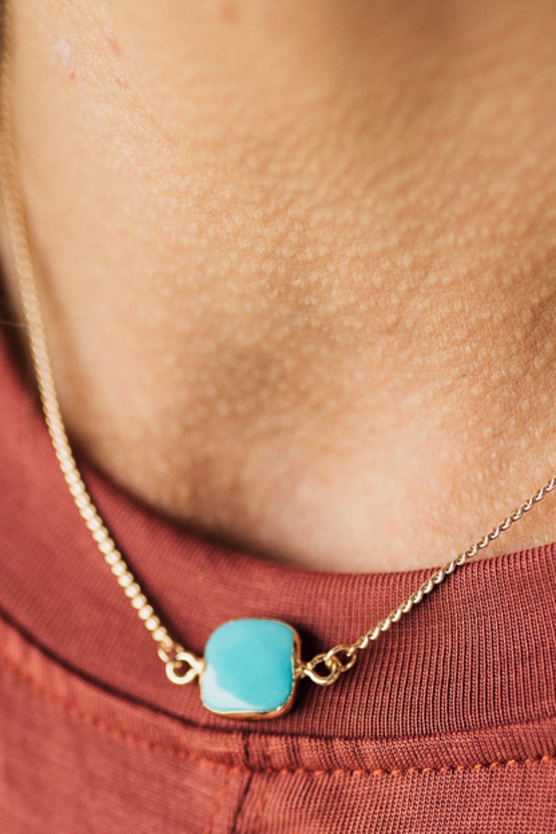 Square Stone Charm Necklace