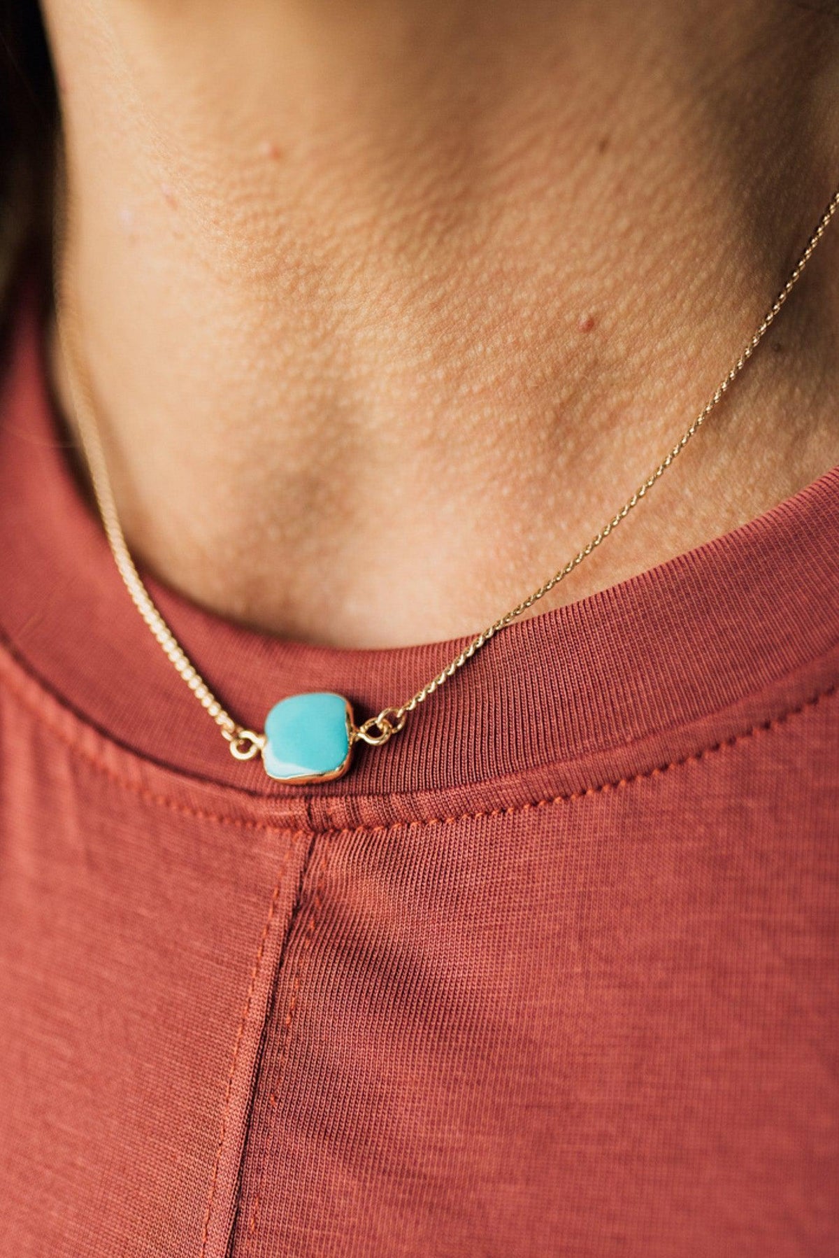Square Stone Charm Necklace