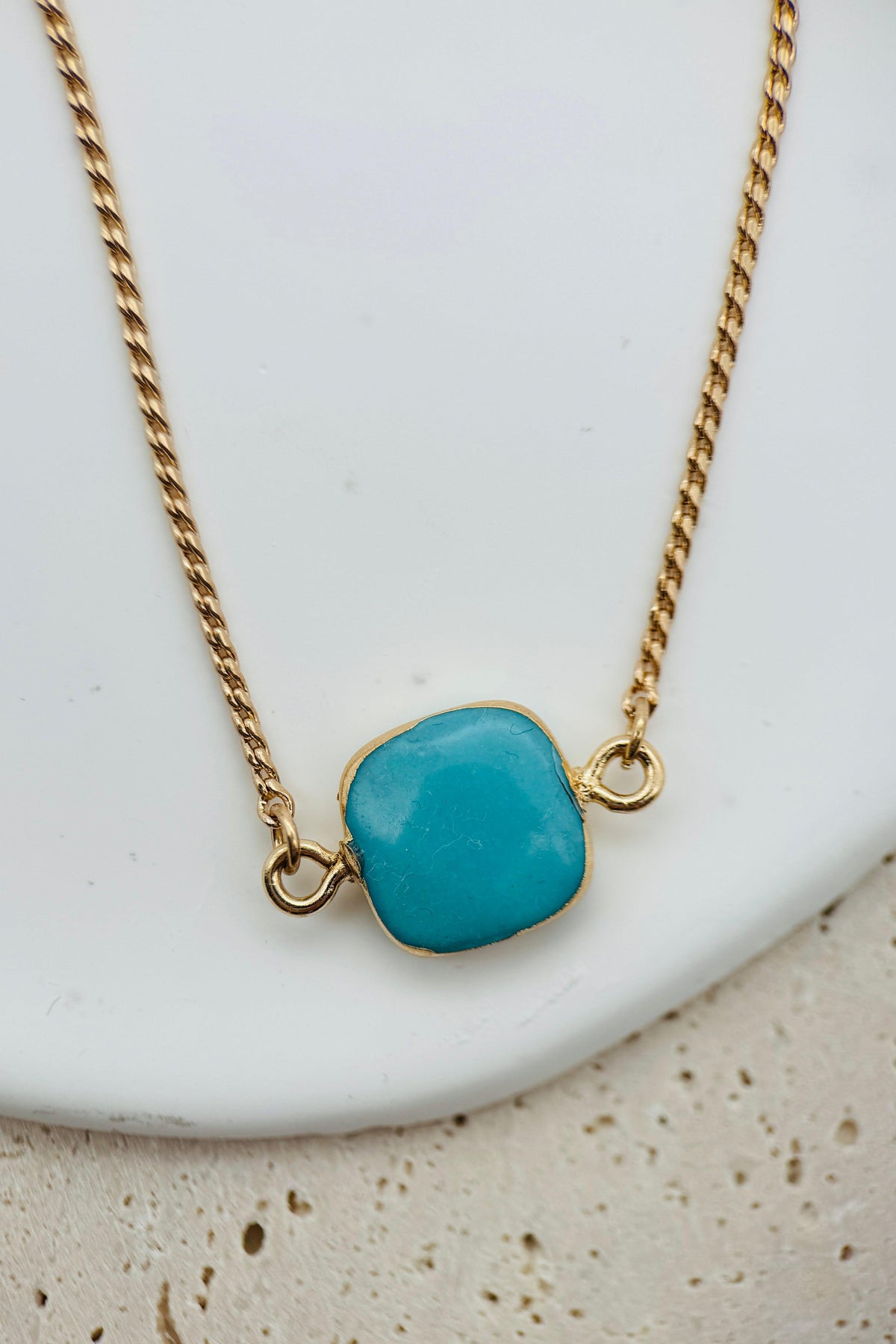 Square Stone Charm Necklace