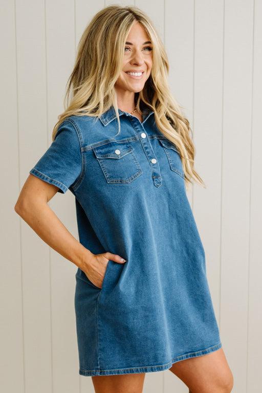 Stretch Denim Shift Dress