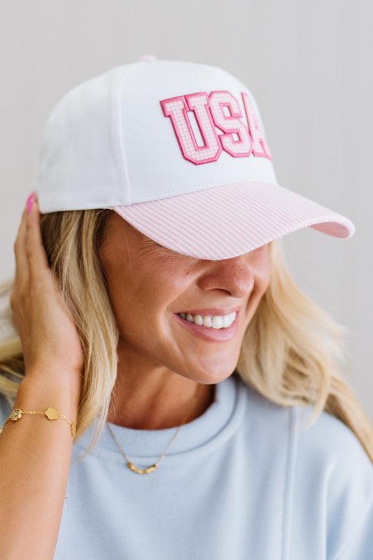 Striped Brim USA Trucker Hat