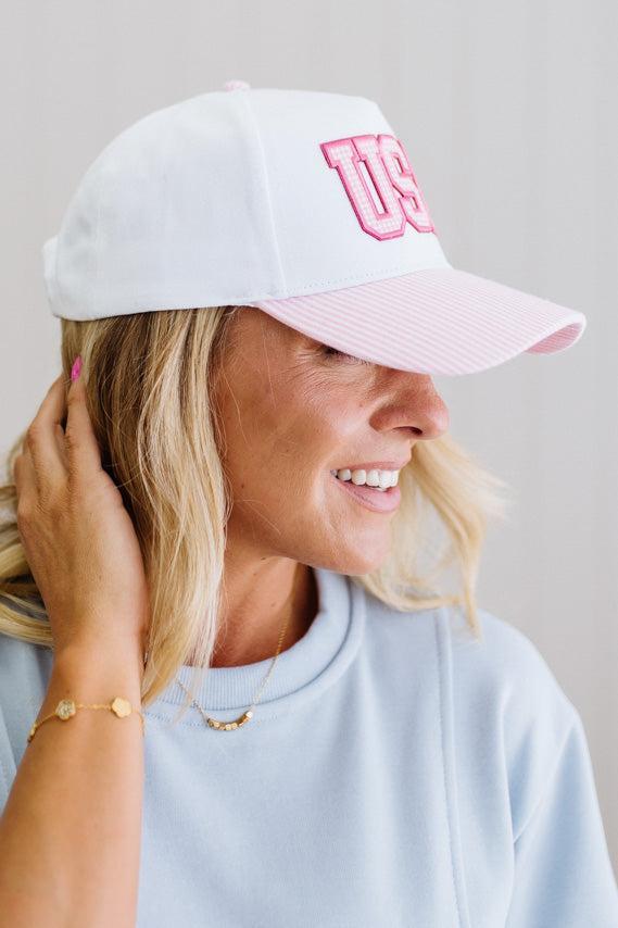 Striped Brim USA Trucker Hat