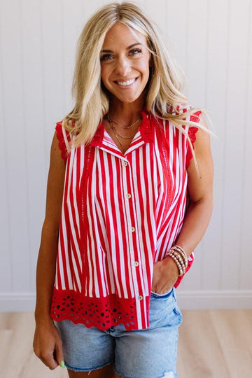 Striped Eyelet Trim Top